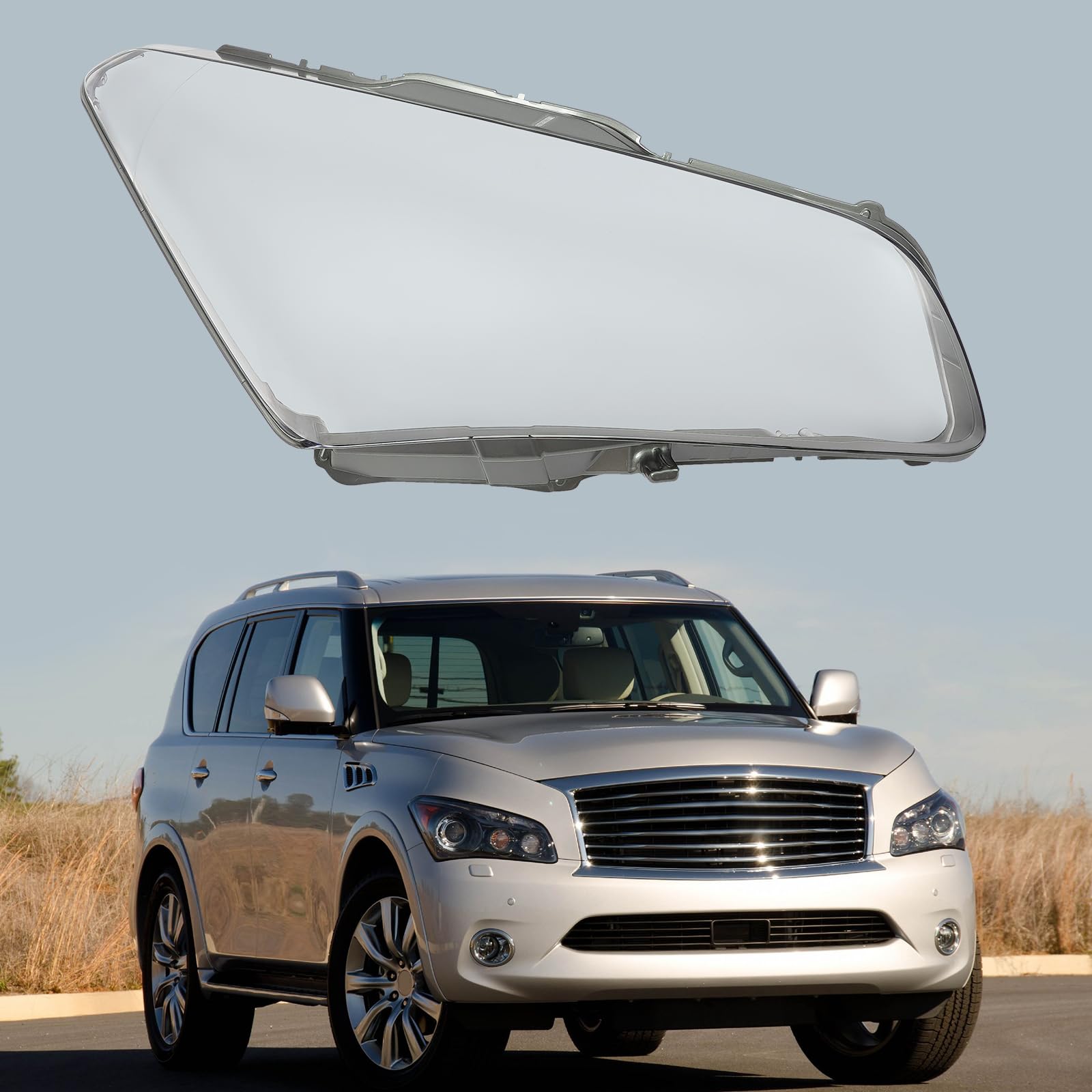DuYouG Headlight Cover Fits for 2011 2012 2013 2014 Infiniti QX56/QX80 Headlight Lens Cover Right Passenger Side Headlamp Gray Clear Lens Shell (RH)