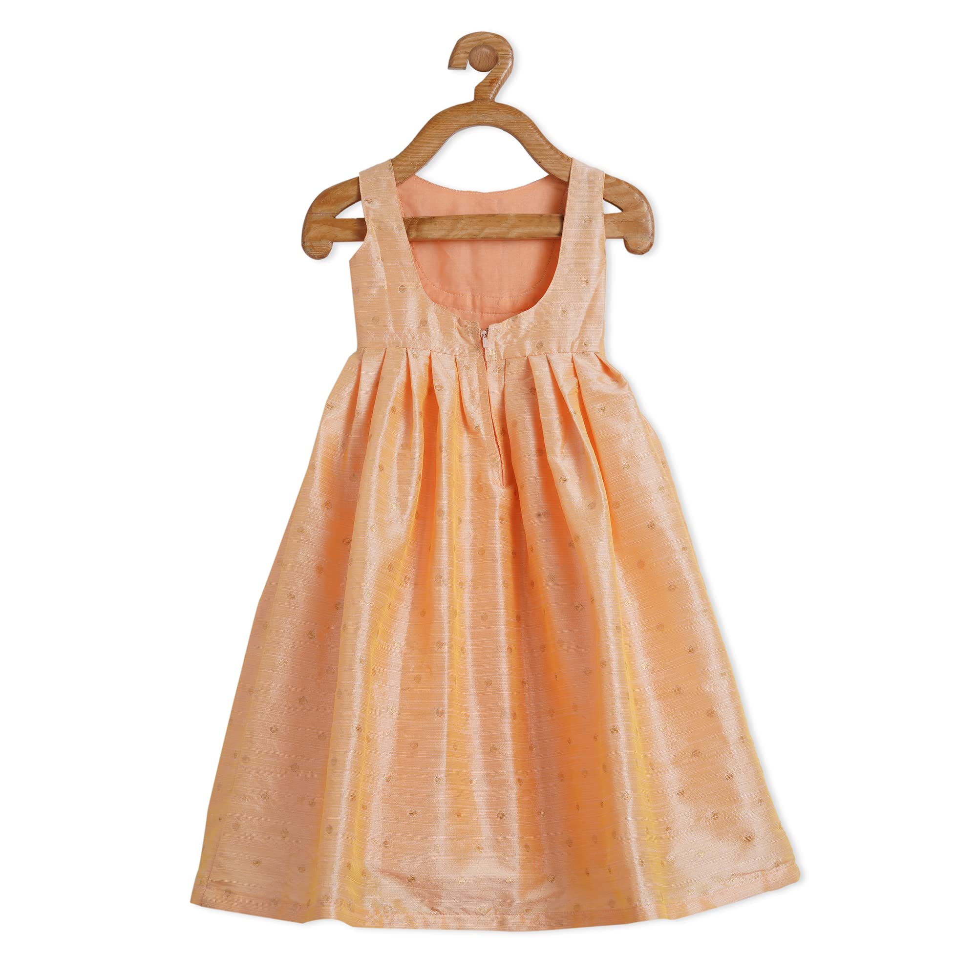 Piccolo Silk Ethnic Wear Floor Length Kurtis with Embellished Dupatta for Baby Girls Kids (Peach Color) 3