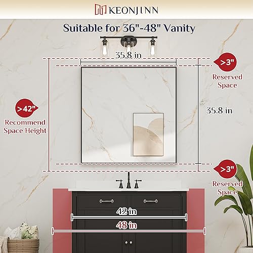 Miniatura 70 de Keonjinn Espejo de baño dorado de 48 x 36 pulgadas, espejo rectangular con marco de metal dorado cepillado, espejo de pared grande rectangular