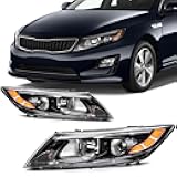 Headlight Assembly Fit 2014-2015 for Kia Optima Pair Headlamps Black Housing Amber Reflector 921014C500