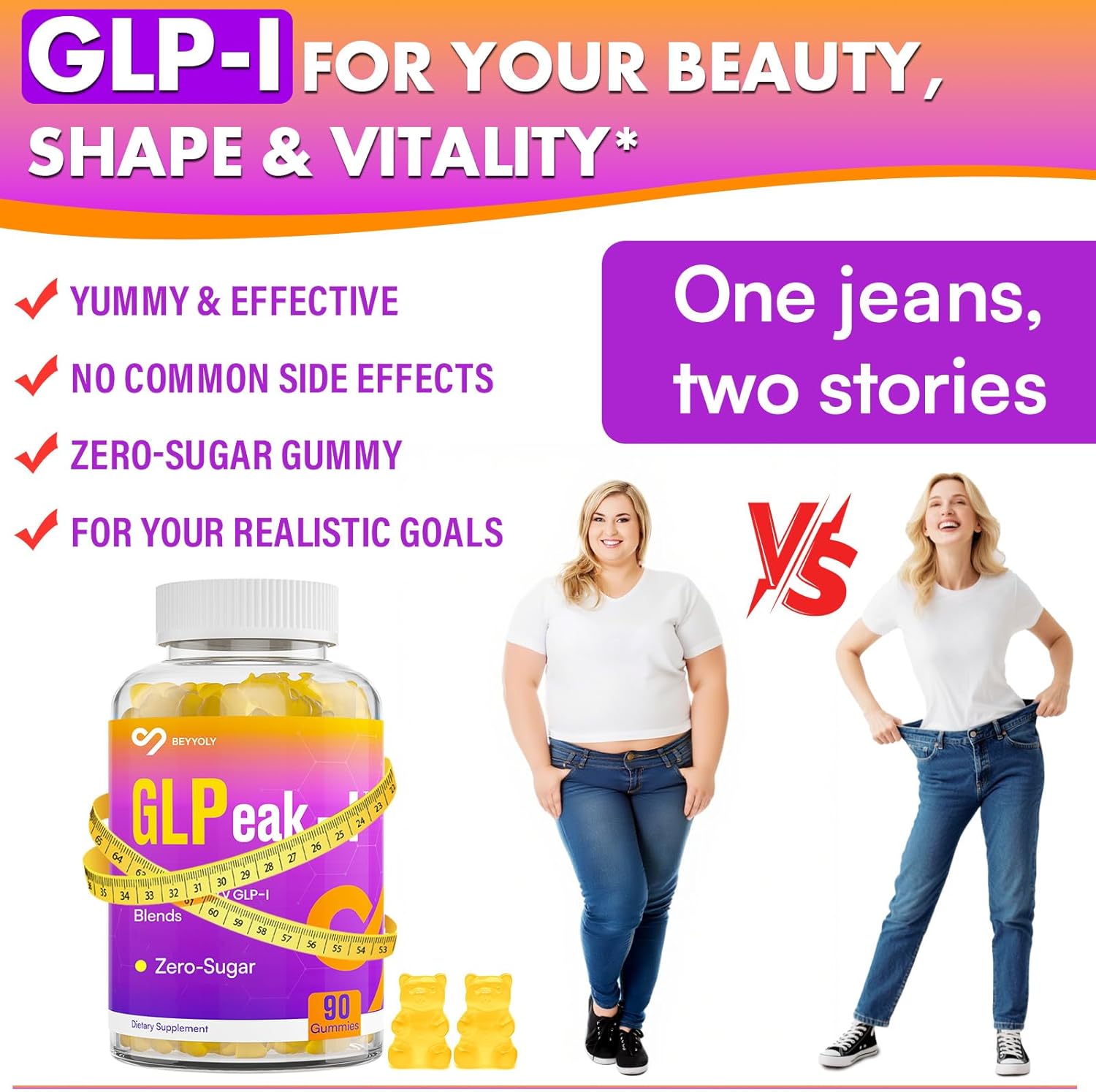 GLP-I Probiotic Gummy for Women and Men, 17-in-1 GLP-I Supplement with Akkermansia Probiotic, GLP-I Berberine Gummies, GLP-I Akkermansia Gummy, Yuzu Flavor, Zero-Sugar, 90 Gummies