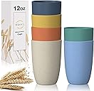 Wrova Wheat Straw Cups 6 PCS Good Alternative to Plastic Reusable Cups 12 oz Unbreakable Drinking Cup Reusable Dishwasher Safe Water Plastic Glasses with 6 Colors