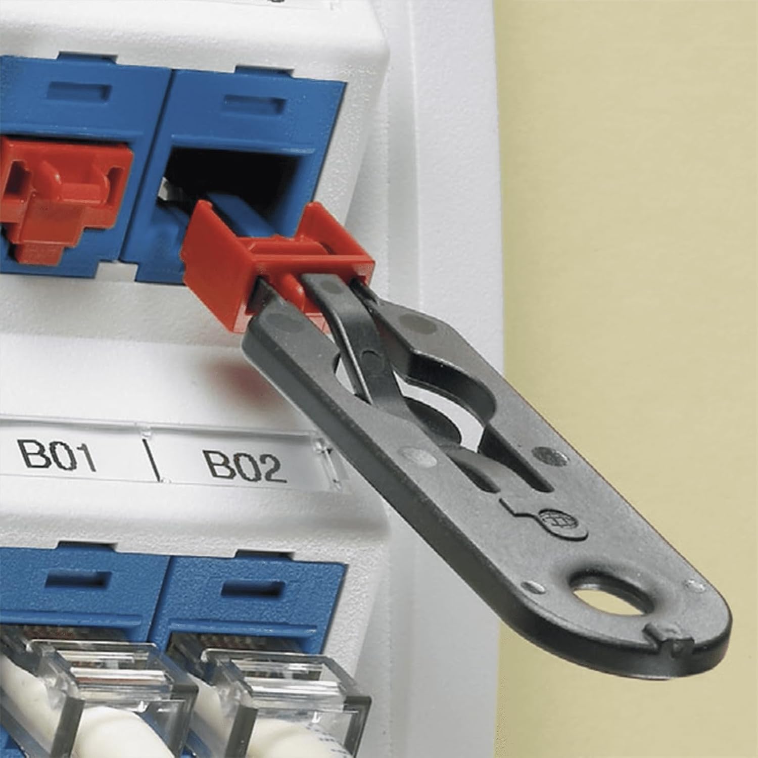 Panduit PSL-DCJB Jack Module Block-Out Device, 10 Block-Outs (Red) and 1 Removal Tool (Black), Polycarbonate