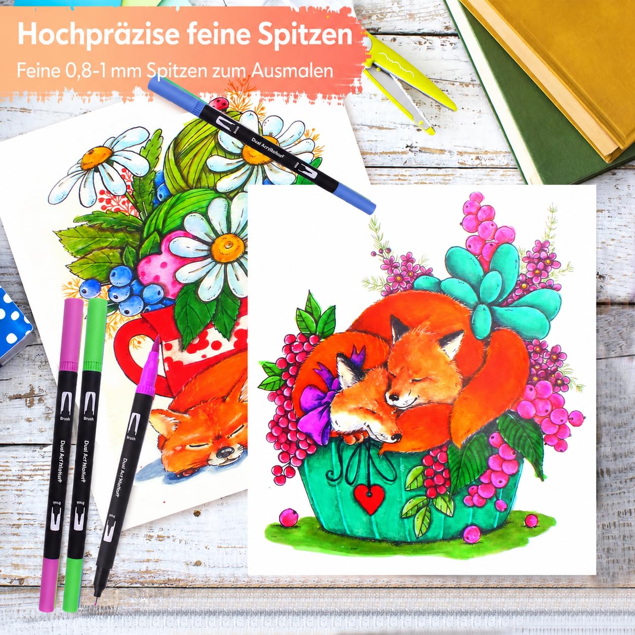 Filzstifte Dicke und Dünne 132 Farben, Dual Brush Pen Set mit Fineliner, Pinselstifte für Erwachsene im Etui, für Handlettering, Kalligraphie & Manga