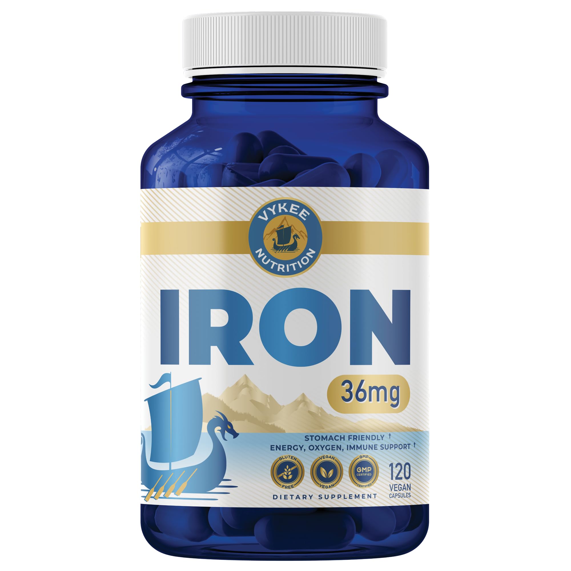 Iron Supplement – 36mg Iron (as Bisglycinate) | High Absorption, Gentle On Stomachs | Vegan, Non-GMO | Supports Energy, Immune Health & Red Blood Cell Formation | 120 Capsules