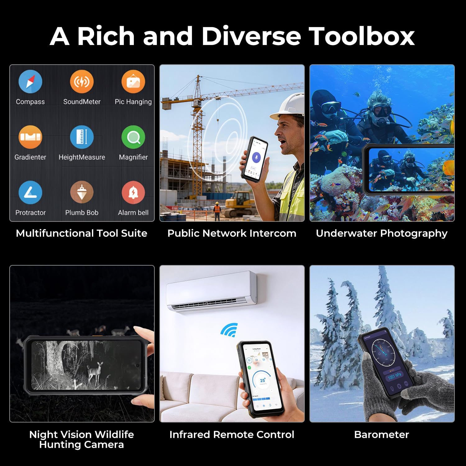 MUNBYN Rugged Phone, 20000mAh Rugged Smartphone, 6.78" Screen, Android 14, 8GB+256GB, 3G/4G/5G Unlocked Phone for Outdoor Usage with 1000LM Camping Light and IP68 Level Waterproof and Drop Proof