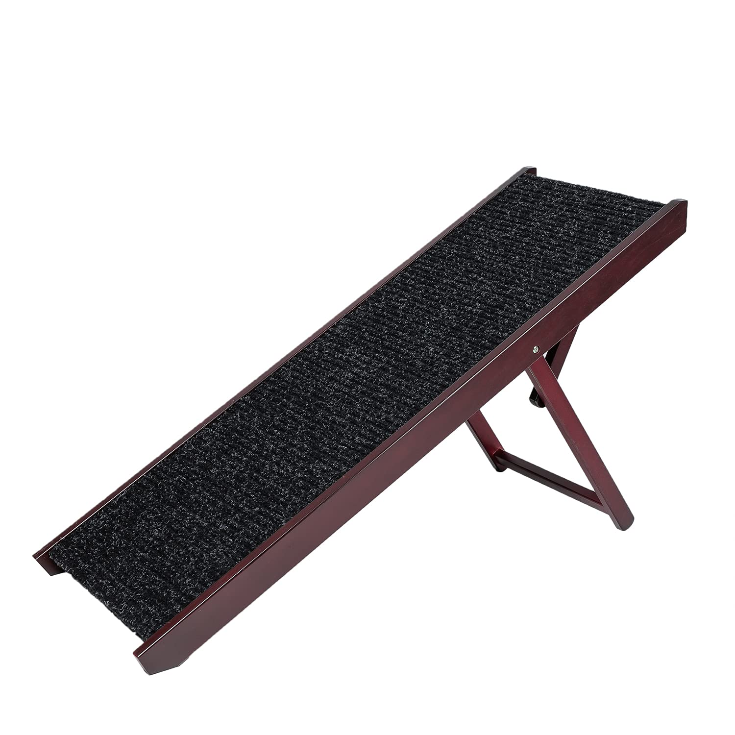 MEWANG 23.2" Tall Adjustable Pet Ramp for All Dog & Cat - Wooden Folding Portable Ramp Perfect for Bed and Car - Non Slip Carpet Surface 4 Levels Height Adjustable Ramp Up to 120 Pounds