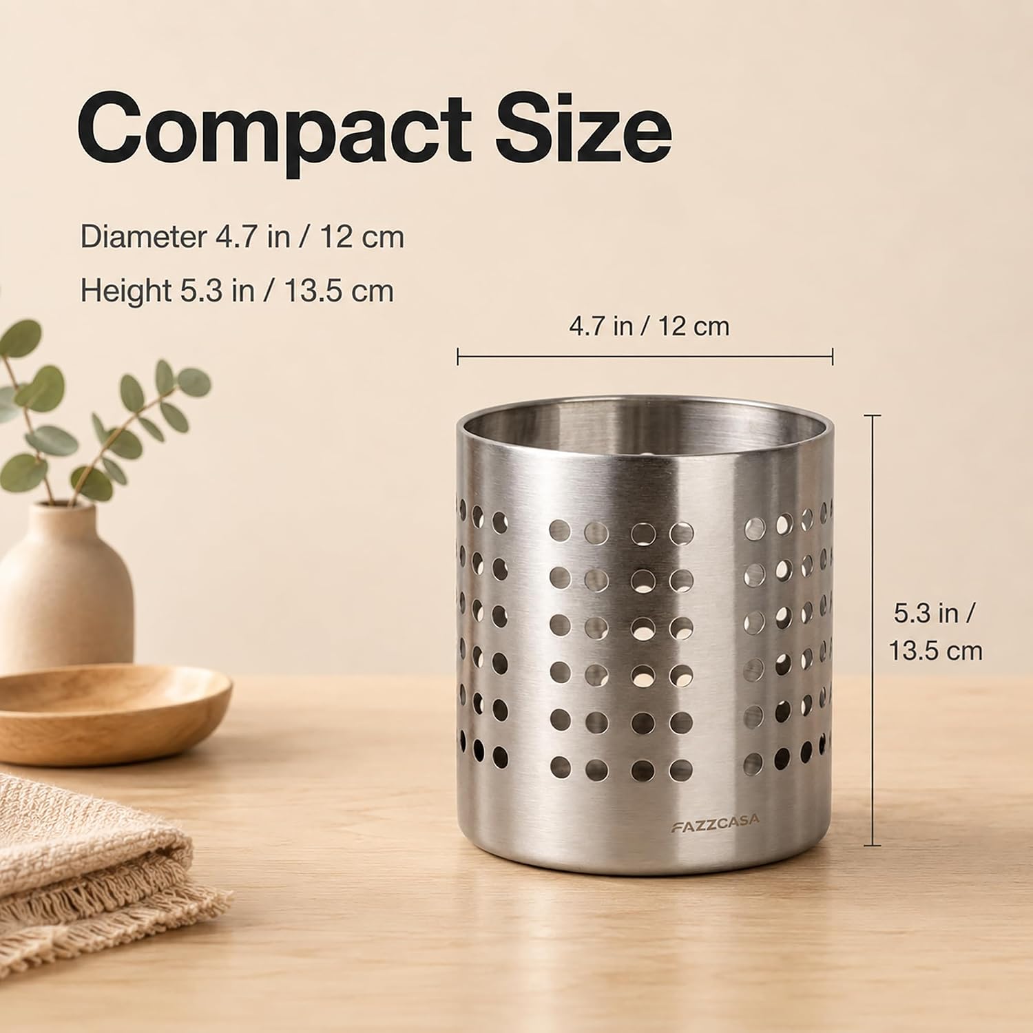Stainless Steel Utensil Holder,Round Silver Utensil Holder