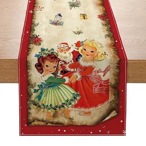 Racenaf Vintage Christmas Table Runner Christmas Decors-Red Vintage Style Santa