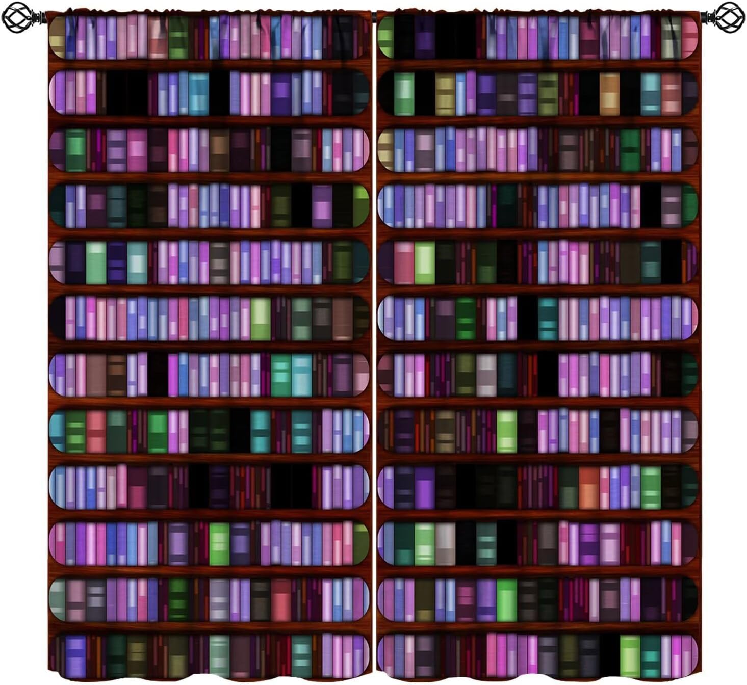 YCness Bookshelf Curtains for Kids Bedroom Cartoon Library Books Art Printed Window Drapes for Living Room Kitchen Decor Fabric Set 2 Panel 63x63 Inch 80% Shading Rate