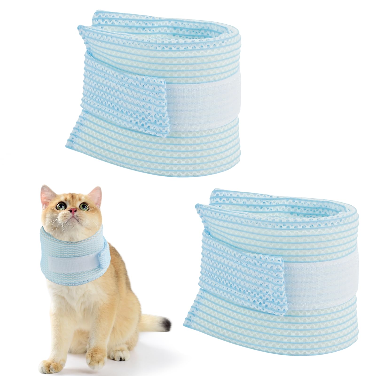 Hjyokuso Cat Neck Protector, 2 Pack Adjustable Wound Recovery Collar, Soft Breathable Sponge Mesh, for Neck Wounds, Post Surgery, Scratching & Licking