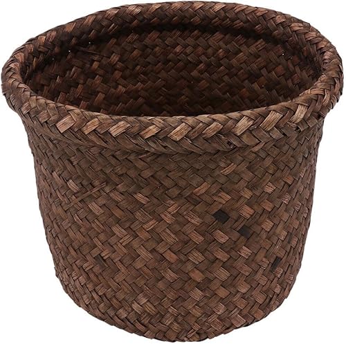 Hemoton Cesta de basura tejida de hierba marina, contenedor de basura de mimbre de ratán para lavandería, cesta de almacenamiento para baño, cocina,
