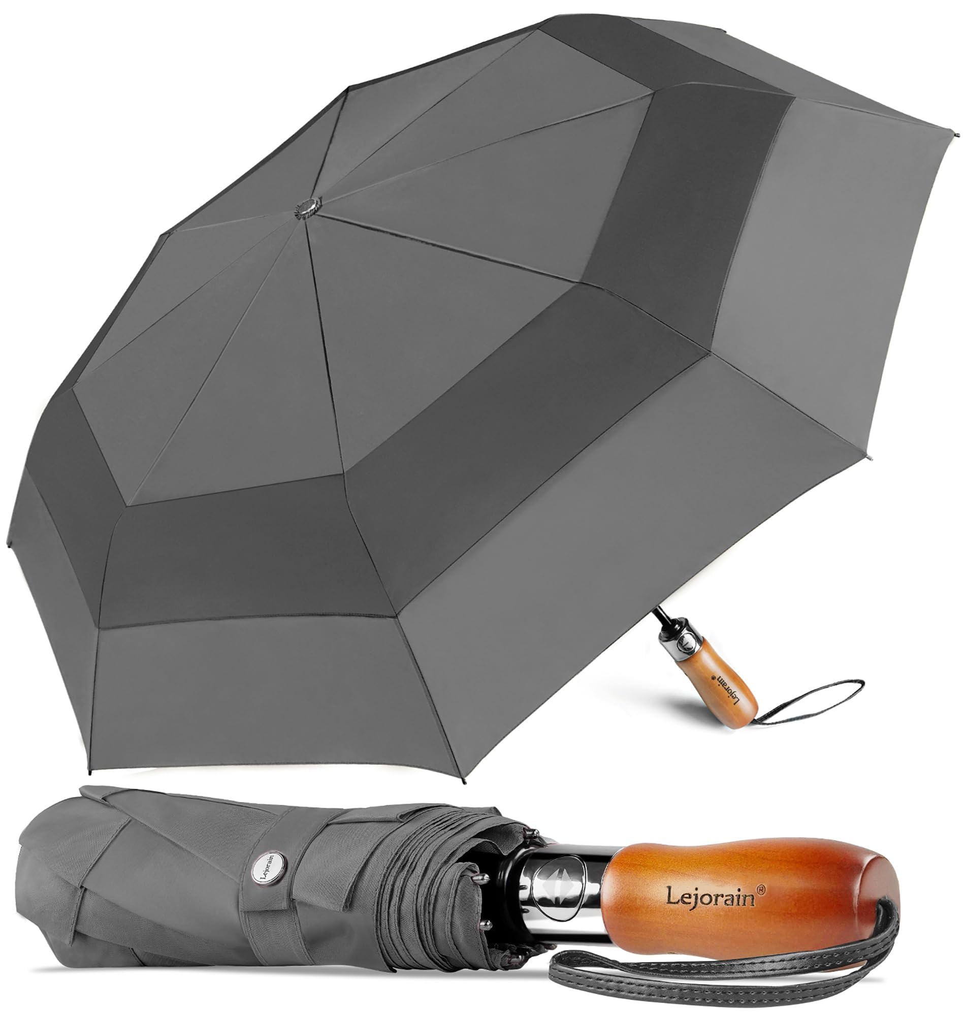Lejorain Parapluie de golf extra large – Parapluie automatique à double auvent coupe-vent pour la pluie, robuste et pliable pour homme, 05.Gris