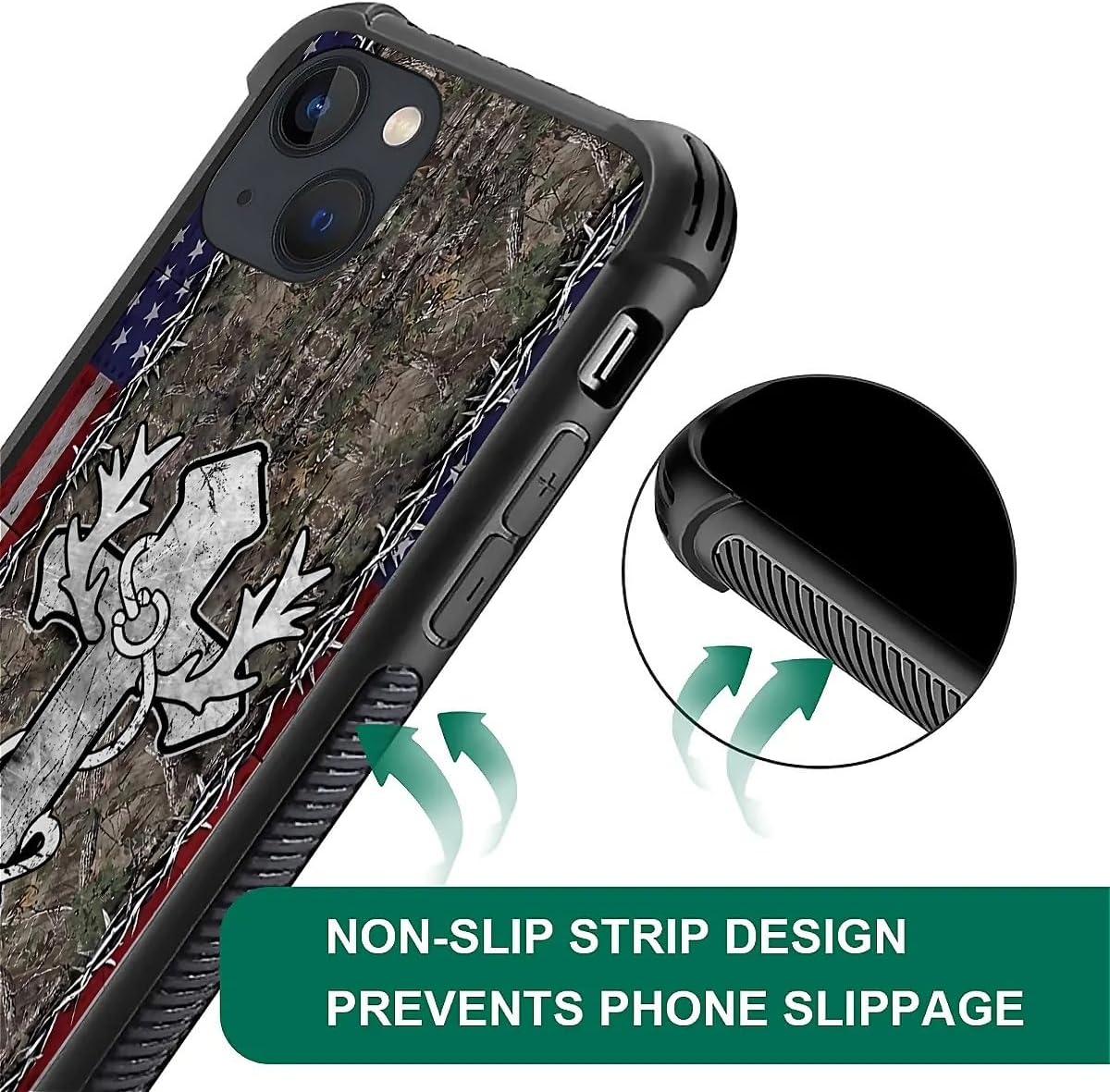 for iPhone 14 Plus Case, Shockproof Protective Slim Pattern Cover Camo American Flag Deer Cross image 3