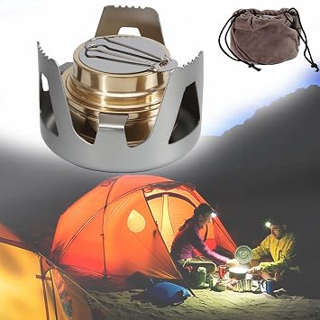 Alcohol Stove, Portable Mini Alcohol Burner, Lightweight Backpacking Brass Ultra-Light Mini Camp Alcohol Furnace Stoves Stand for Outdoor Camping Hiking BBQ Cooking PicnicSilver