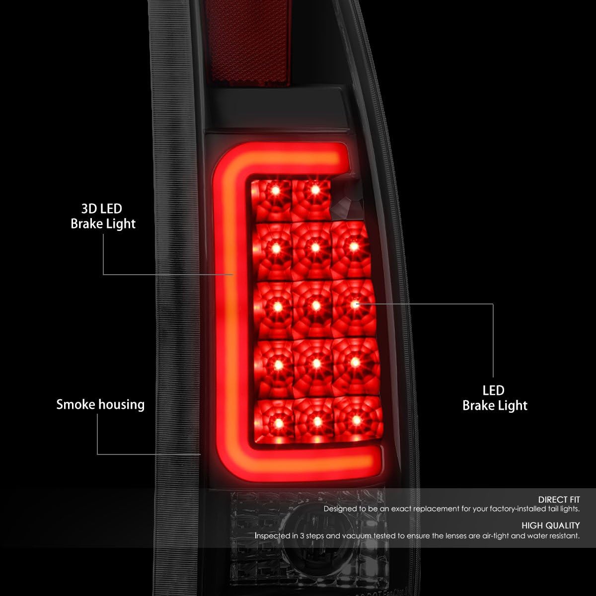 DNA MOTORING TL-C10-LED-3D-BK-SM LED 3D Tail Light Assembly Driver & Passenger Side [Compatible with 99-00 Escalade / 92-94 Blazer / 88-99 C1500-3500]