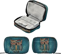 Pill Cases Bag Owl Cyan Mandala Indian Feather Tribal Vitamin Pill Box Organizers 7 Day Medicine Container Case Supplement Holder