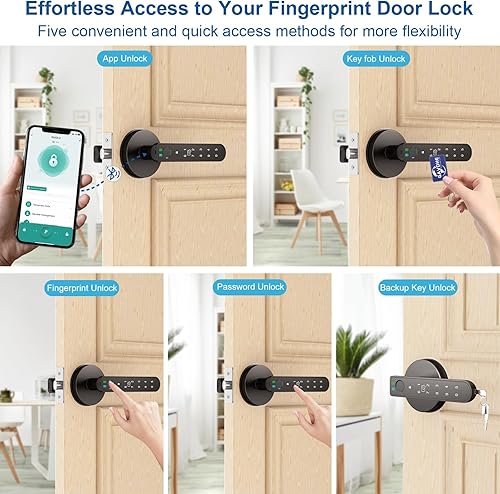 Miniatura 3 de Cerradura de puerta de huellas dactilares, perilla inteligente de puerta con entrada sin llave, cerradura de puerta biométrica con control de Gris