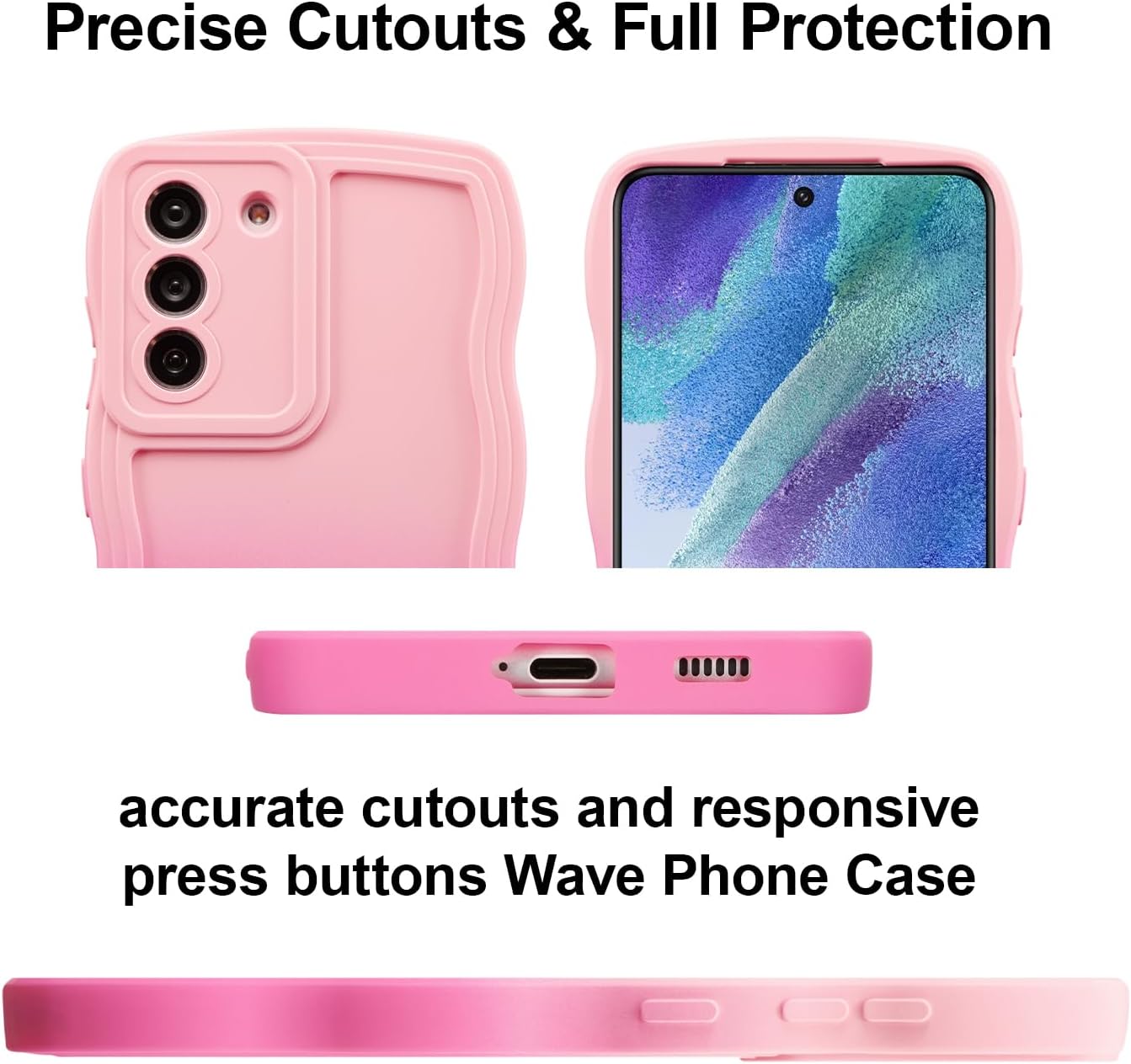 UEEBAI Wave Frame Silicon Case for Samsung Galaxy A15 4G/5G Phone Case, Cute Wave Frame Slim Fit Shockproof Phone Bumper Cover Soft Pretty Curly Girly Cover for Galaxy A15 4G/5G, Pink Rose image 4