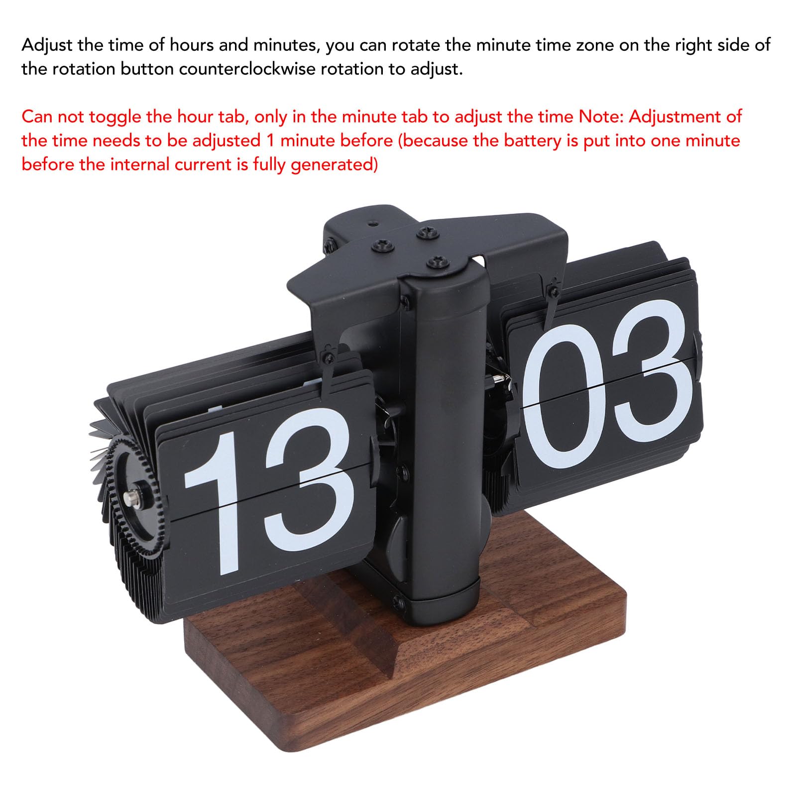 Vikye Horloge de Bureau à Rabat, Horloge de Bureau à Rabat Automatique Alimentée par Batterie Numérique Rétro 24 Heures, Horloge Mécanique à Engrenage Interne pour la (Page Noire de