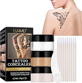 Tattoo Cover Up Makeup Waterproof - 2 Colors Adjustable Tattoo Concealer for Tattoos, Scars, Spots & Vitiligo - Sweatproof Cover Up Concealer for All Skin Tones