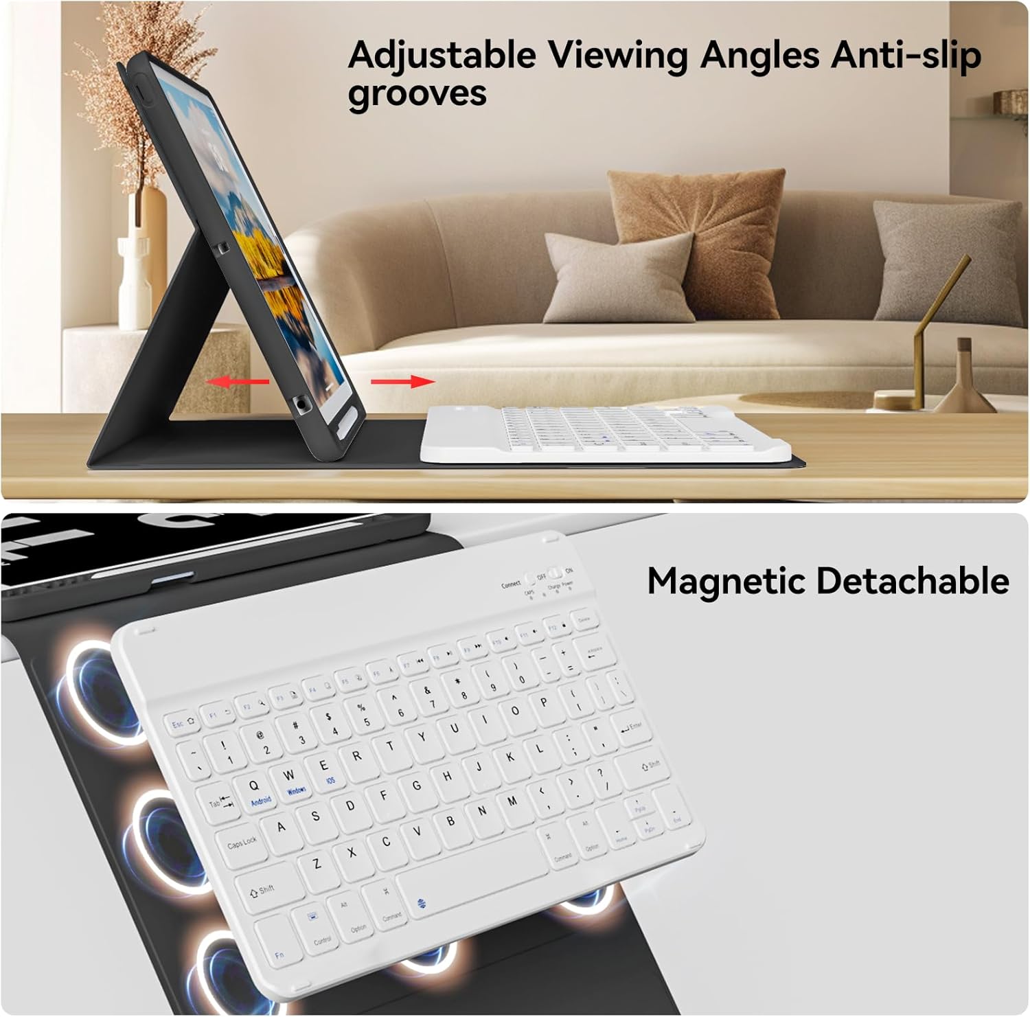 Keyboard Case for iPad 9th/8th/7th Generation (10.2 Inch, 2021/2020/2019), Smart Magnetic Detachable Wireless Bluetooth Keyboard, Folio Stand Cover with Pencil Holder, Black