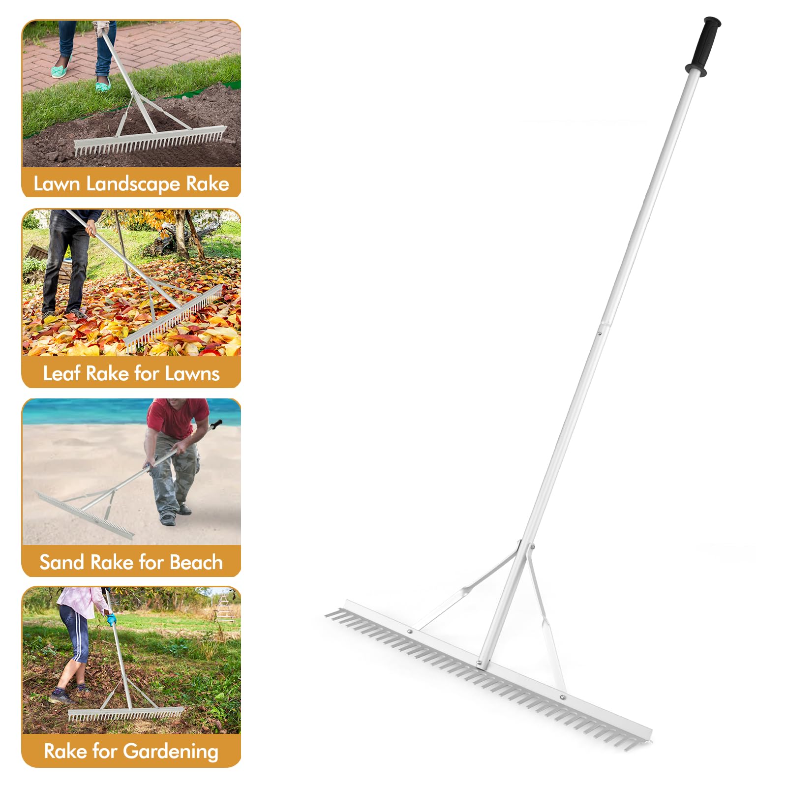 Grabie wyrównujące trawnik, 30/36/42 x 10, wyrównywacz trawnika z ergonomicznym uchwytem 77 cm, wytrzymałe narzędzie do wyrównywania gleby w ogrodzie, na polu golfowym i w gospodarstwie (36