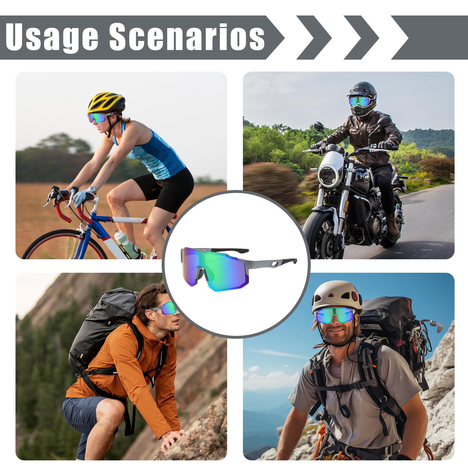 Lunettes de soleil polarisées pour le sport Lunettes de protection pour vélo Adaptées à la conduite de moto/au baseball/à l'escalade/à la course à pied/à la pêche Unisexe