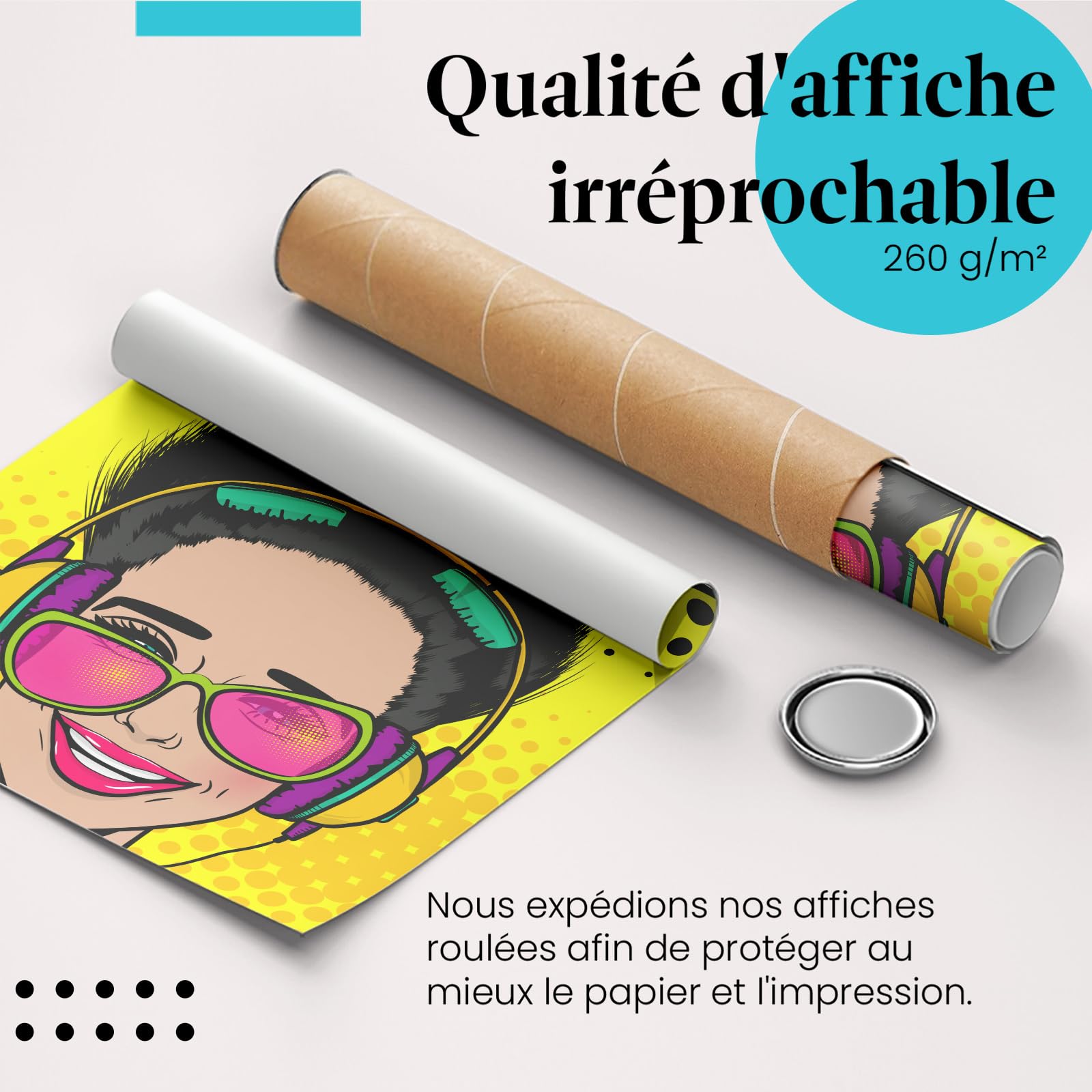 Postereck - 0915 - Affiche rétro, Wow Musique Pop Art Femme. Art Mural Tirage – Décoration musique, Pop Art, Poster - toile - 100,0 cm x 75,0 cm