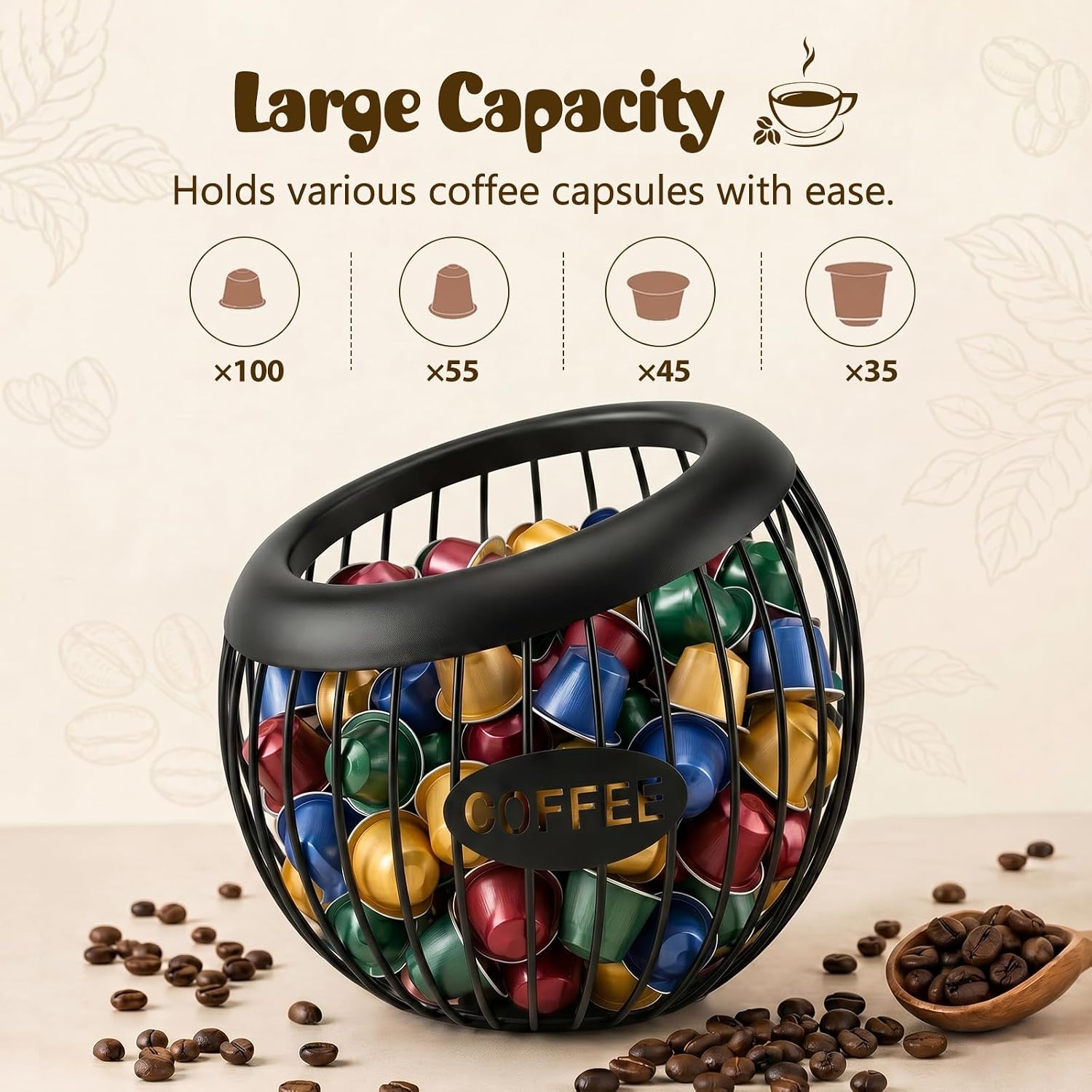 Metal Coffee Pod Holder Organizer, Coffee Bar Decor & K Cup Holders for Counter, Black Countertop Organizer for Office Coffee Bar and Kitchen