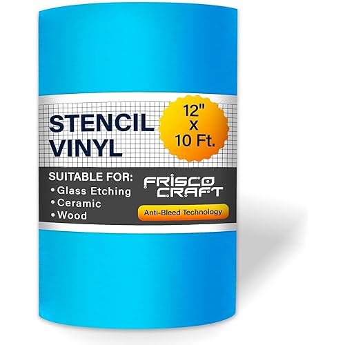 Frisco Craft Stencil Vinyl - Compatible Stencil Vinyl for Most Cutters - Blue Removable Sheet - Professional Grade, Easy to use, No Residue, Multi-Purpose (12” x 10ft)