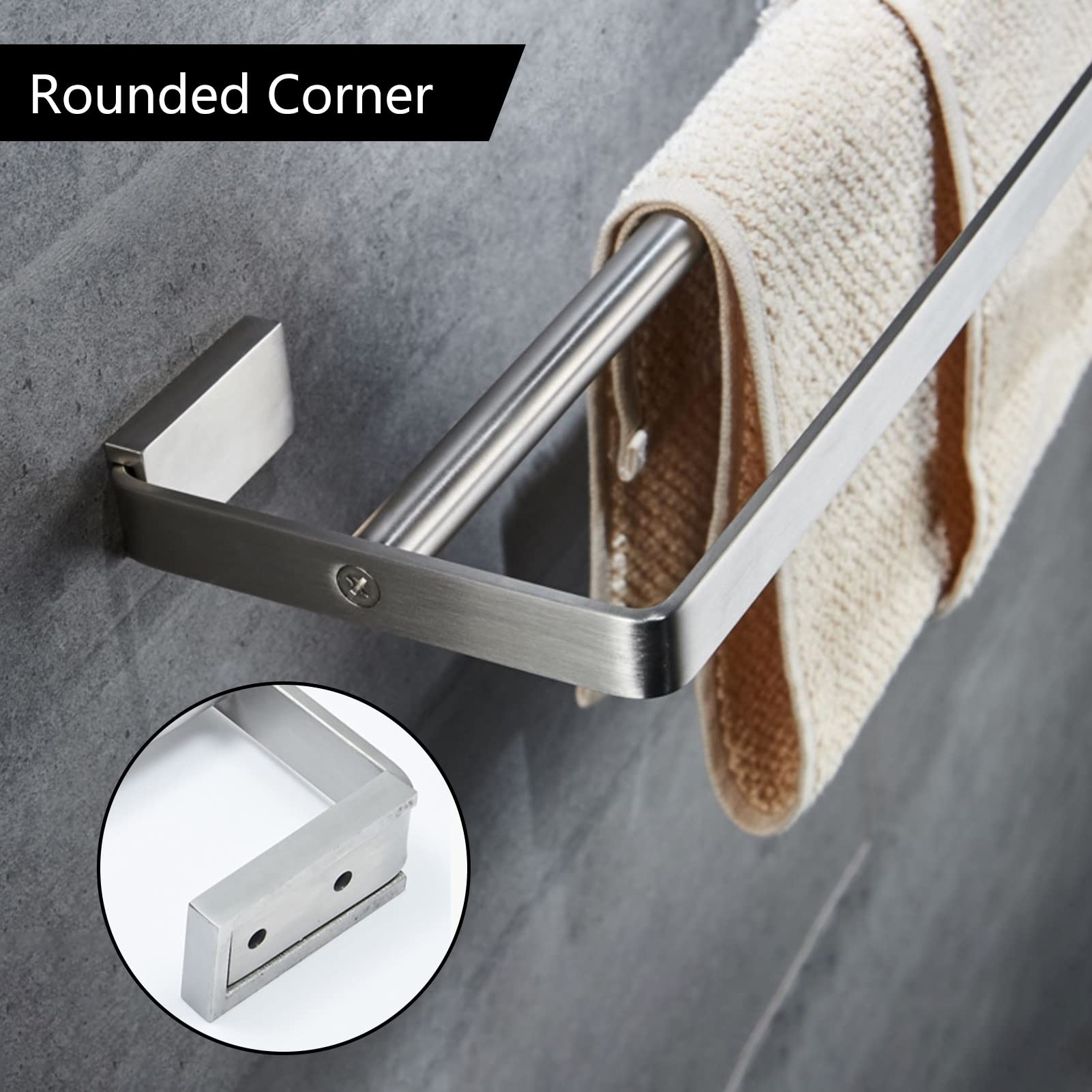 Barra para Toallas de Plata cepillada, rieles de Pared, Soporte Doble con Base Cuadrada para baño o Cocina - Montaje con Tornillos (Tamaño: 60 cm)