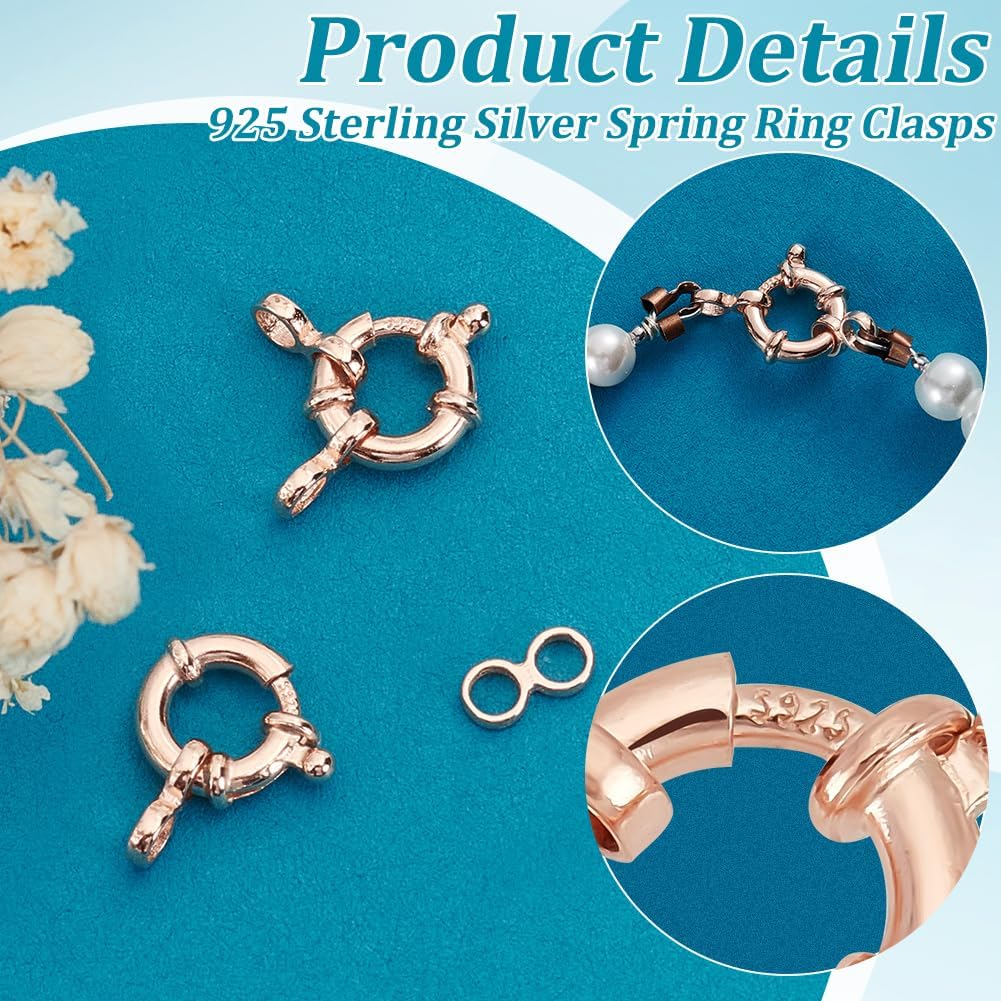 PH PandaHall 2pcs Spring Clasps 925 Sterling Silver Spring Clasps 10 mm Jewelry Link Connectors Rose Gold Plated Round Close Ring Clasp Findings for DIY Necklaces Bracelet Jewelry Making - Image 4