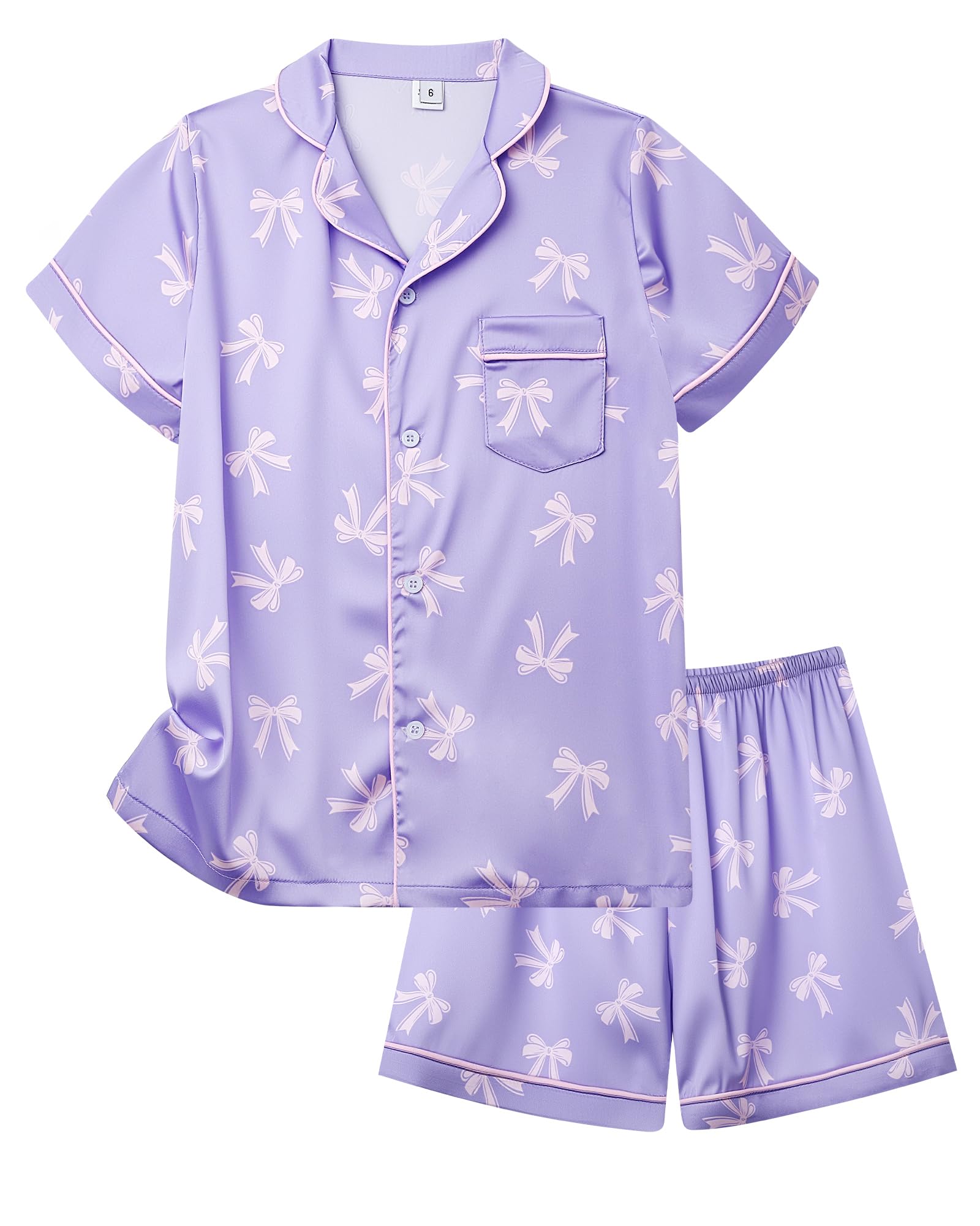 Satino Pigiami Due Pezzi per Bambina Maniche Lunghe Pyjamas Ragazza Sottile e Liscia Come la Seta