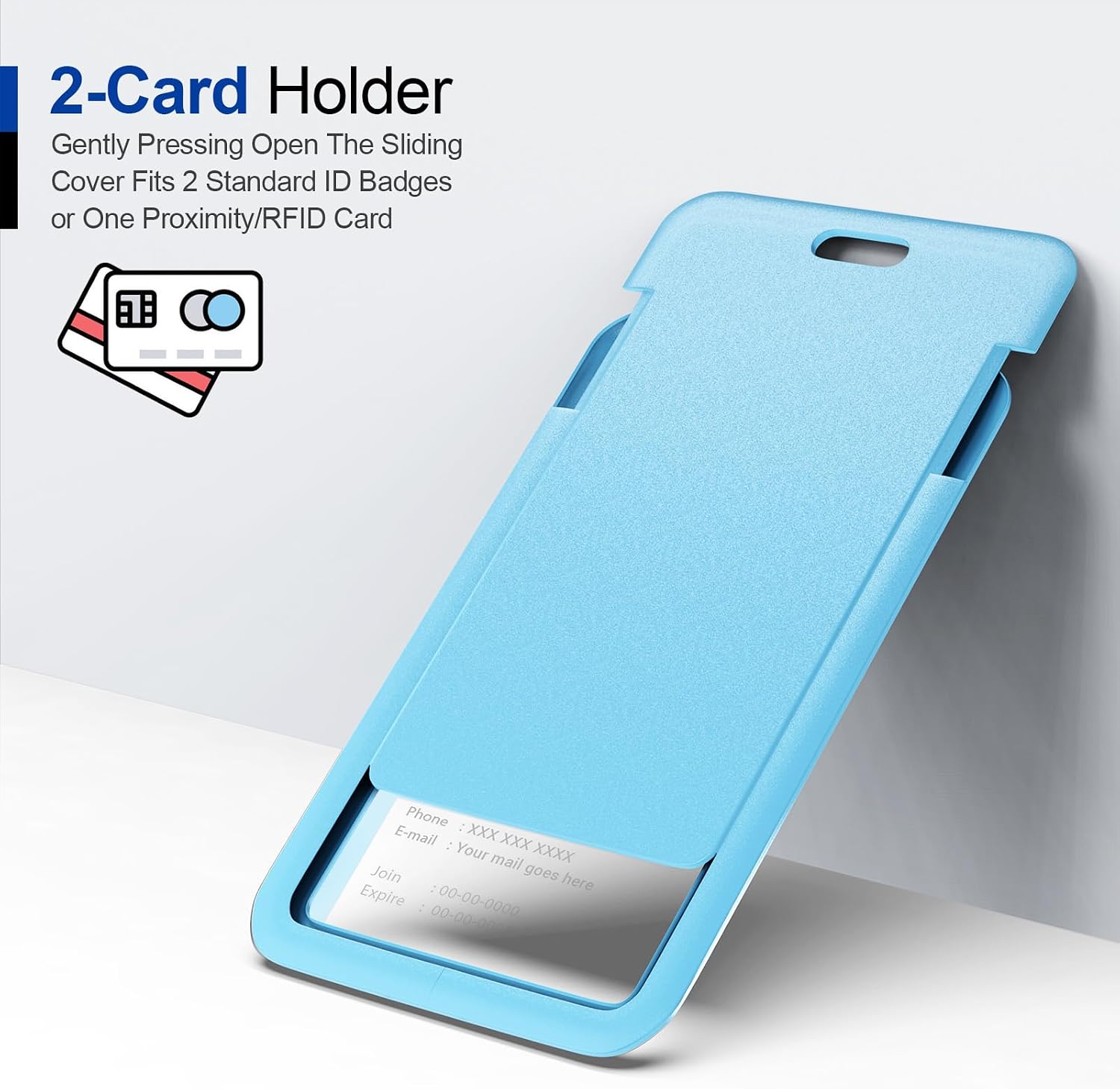 JINEASY ID 2 Pack Light Blue Hard Plastic Name Badge Holder Vertical ID Card Case image 4
