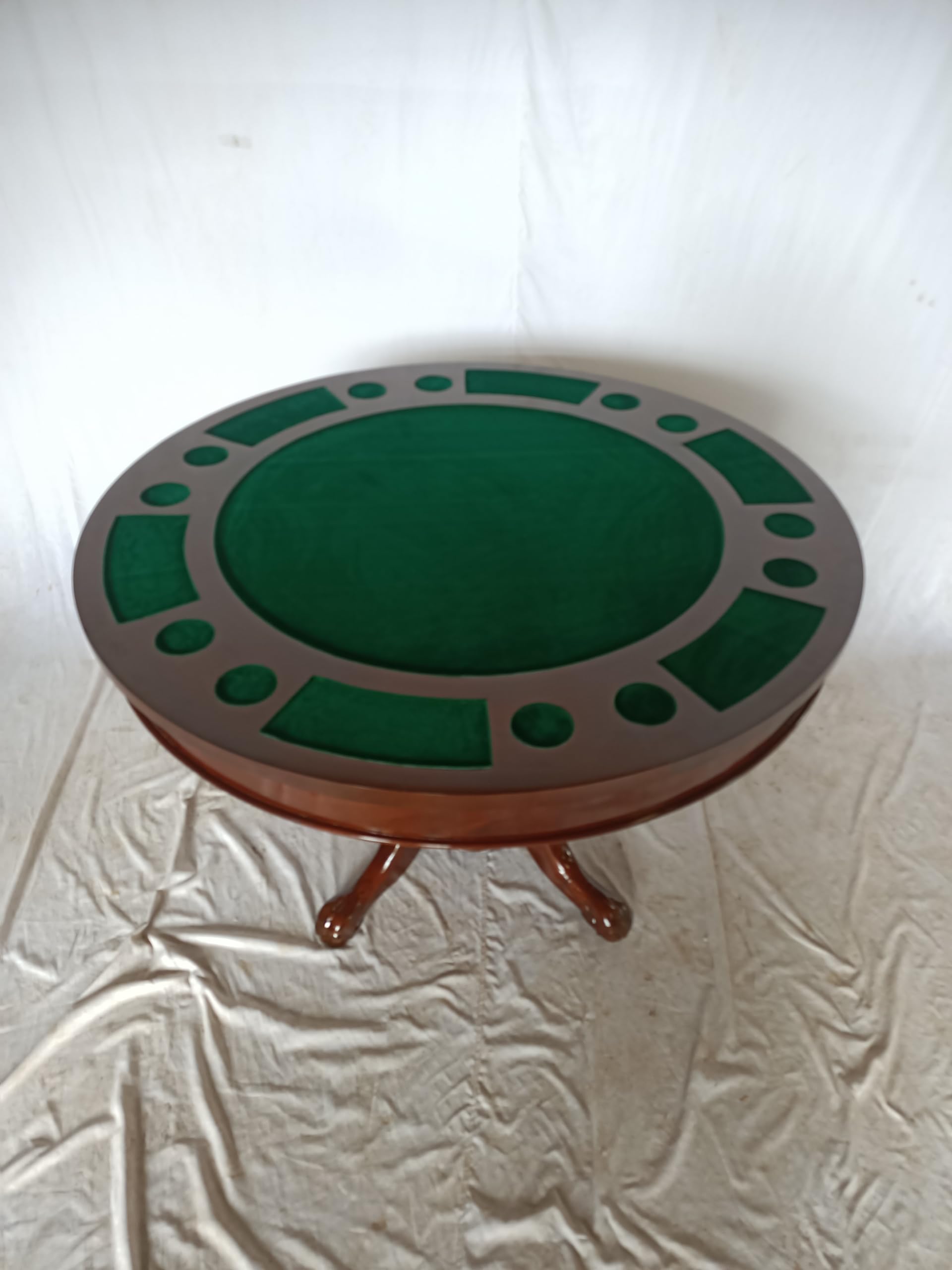 Kunibert Table de jeu de poker/table à manger tout en une seule table, bois massif rond largeur 120 cm, couleur : acajou avec ourlet vert,
