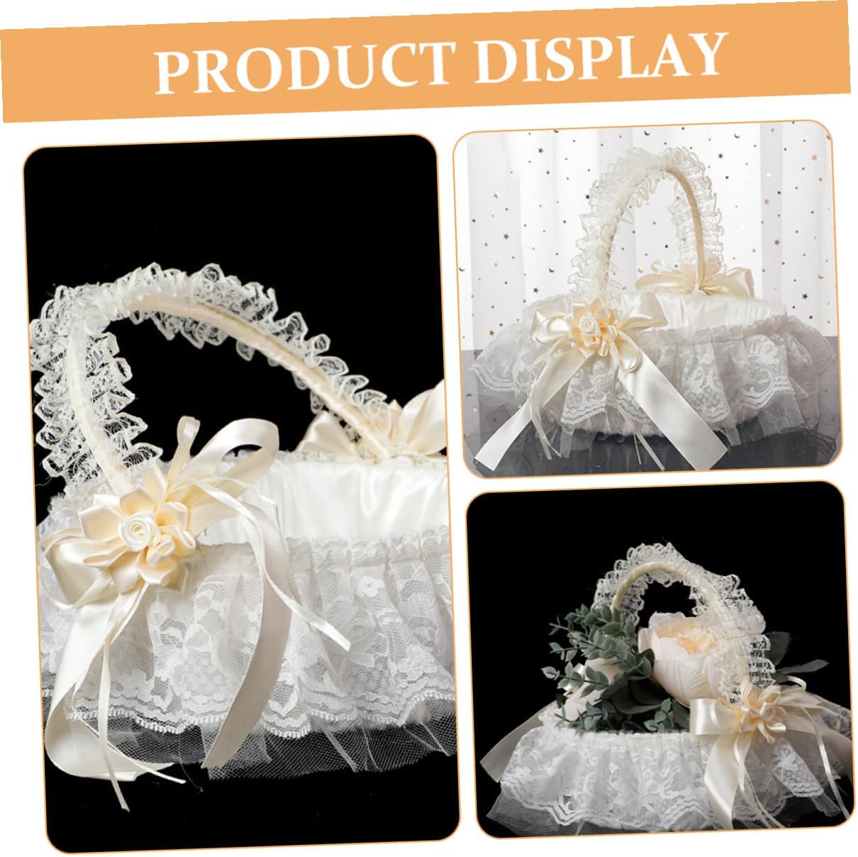Wedding Flower Girl Basket Small Handheld White Lace Basket Removable Handle for Ceremony Party Supplies