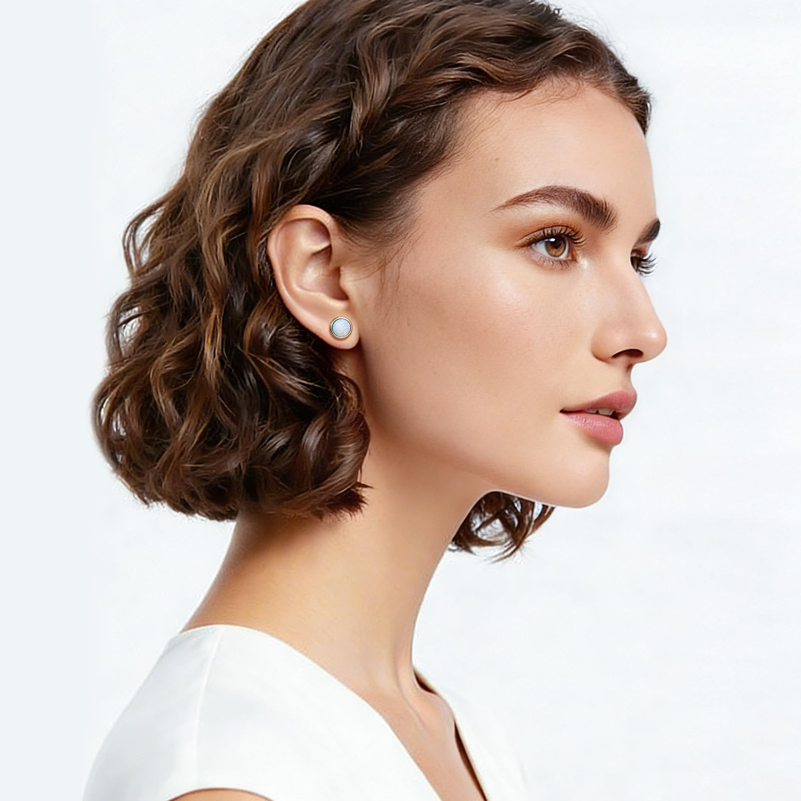 18 Karat Weißgold überziehen Opal Ohrstecker s925 Sterling Silber Rund mit beschichtet für Damen und Herren