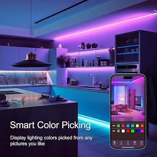 Vista 4 de Luces LED de 100 pies para dormitorio, con control remoto infrarrojo de 44 teclas y aplicación Bluetooth, tiras de luces LED inteligentes, tira