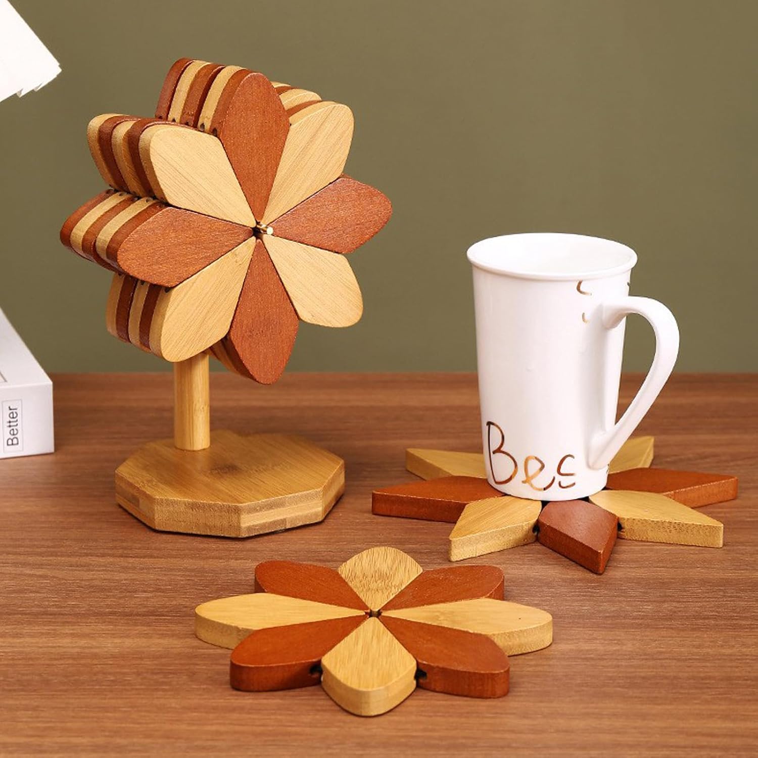 MINGZHE Wooden Trivets for Hot Dishes, Windmill Shape Trivet Set, Wooden Hot Pads for Kitchen, Trivets for Hot Pots and Pans for Table Decor Housewarming Kitchen Gifts Idea (5