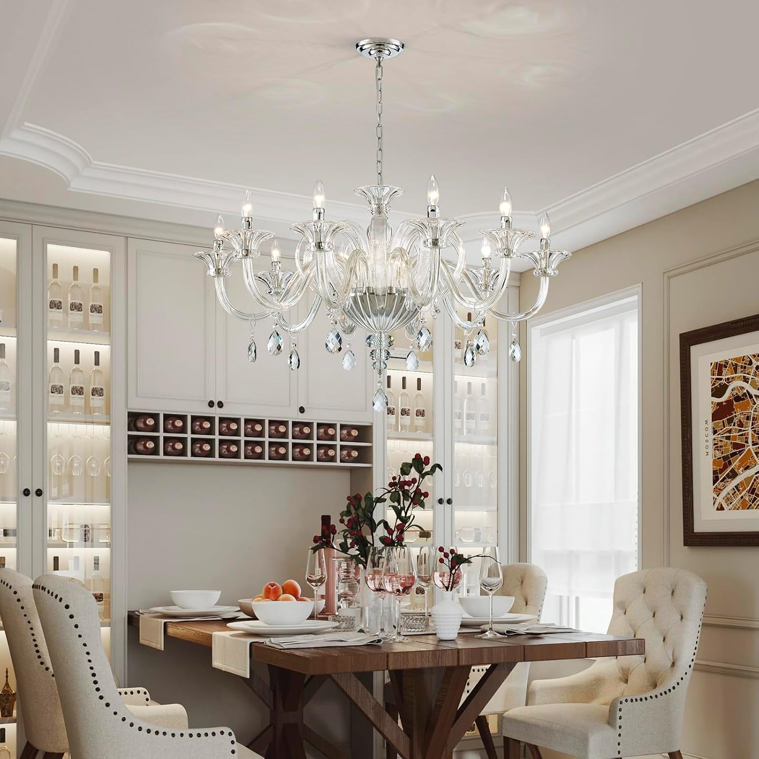 Saint Mossi 10 Light Crystal Chandelier, Modern Dining Room Lighting Fixture, Clear Pendant Light with Crystal Ball for Bedroom Livingroom, D37xW37xH22, E12 Socket