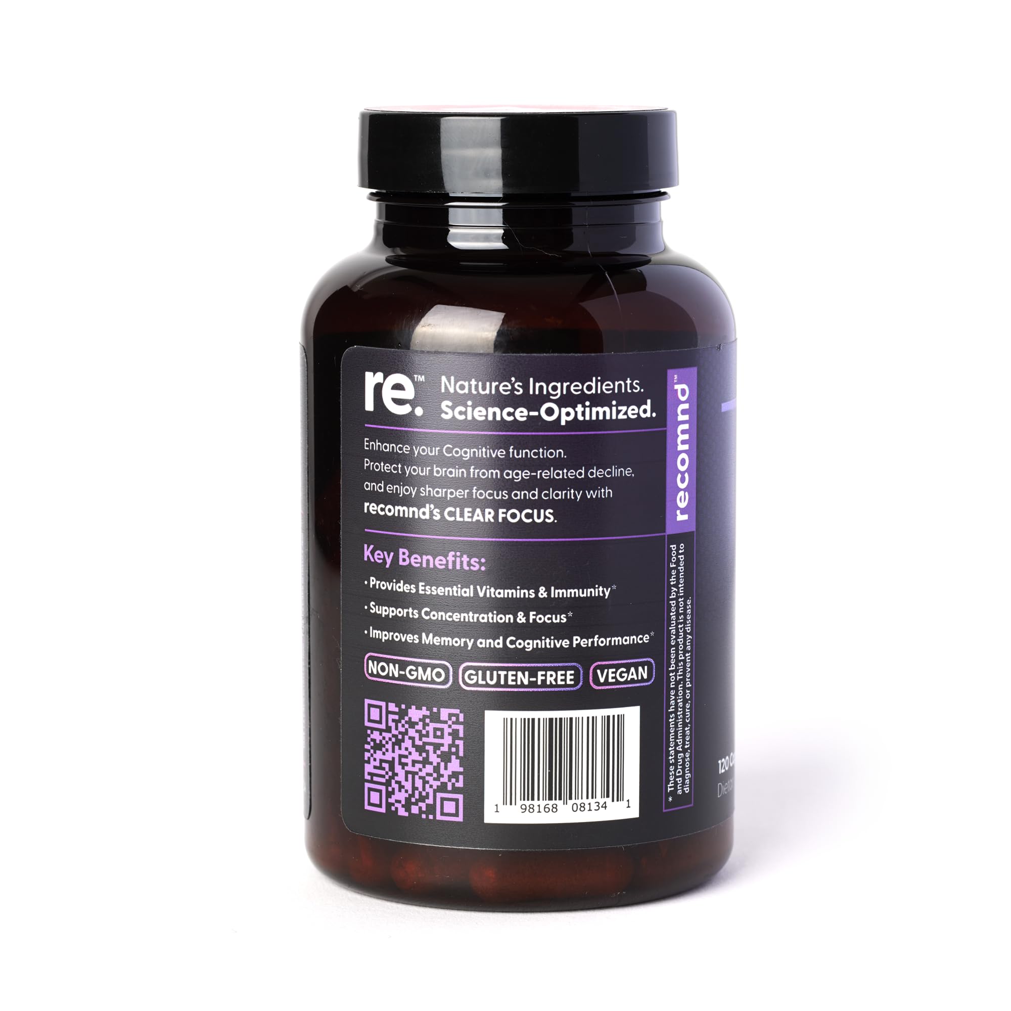 recomnd Nutrition - Clear Focus, Brain Supplements for Memory and Focus Support, Memory Supplements with Ashwaghanda, Lions Mane, Ginkgo Biloba, and More, 120 Capsules
