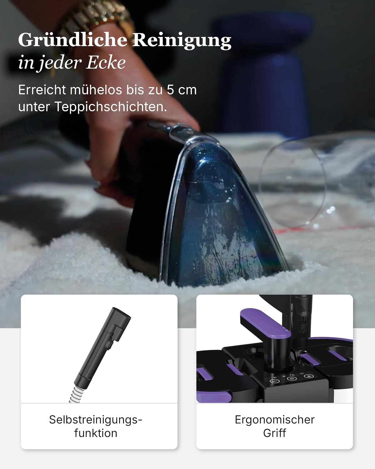 Motionflow PRO Teppichreiniger Waschsauger mit Dampffunktion – 1700W Dampfbürste, Polsterreiniger für Teppiche, Polstermöbel und Autositze uvm. Nasssauger mit Selbstreinigung, Dampfreiniger für alles - 4