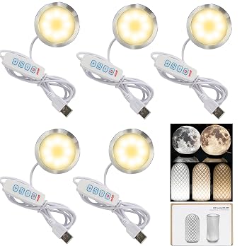 5PCS LED Lamp Kit 001 for Bambu lab A1 mini/A1/X2D/P2S MH001, 3 Color Temperature, Power Outage Color Storage, Dimming, 5V USB Round DIY Hardware Spare Parts for Makerwold 3D Printed Light Projects