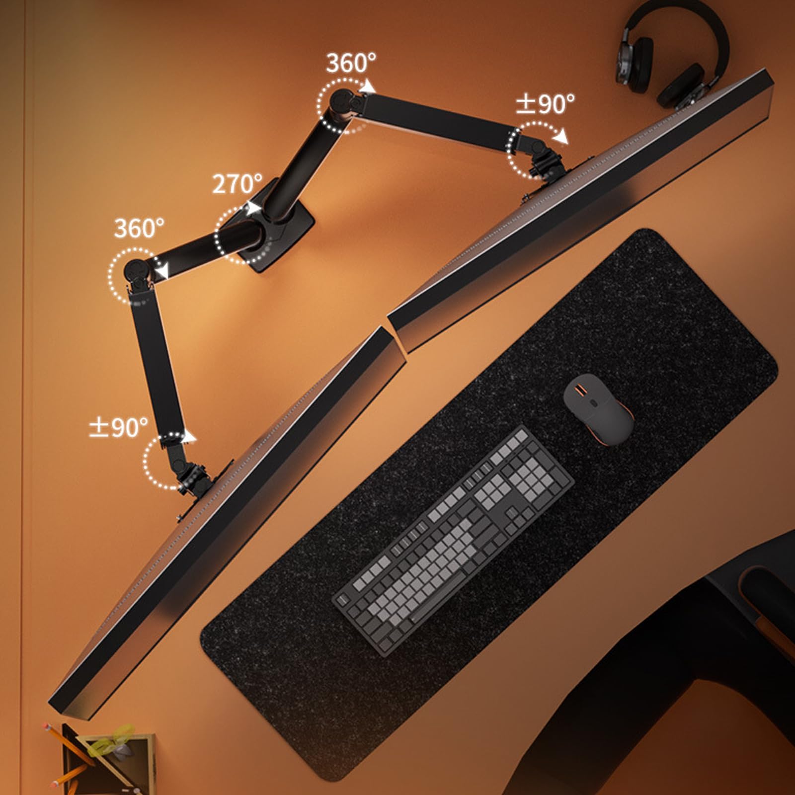 Supporto ergonomico doppio monitor per schermi da 17-32 pollici, bracci regolabili in altezza e orientabile modalità verticale orizzontale supporto monitor da ufficio