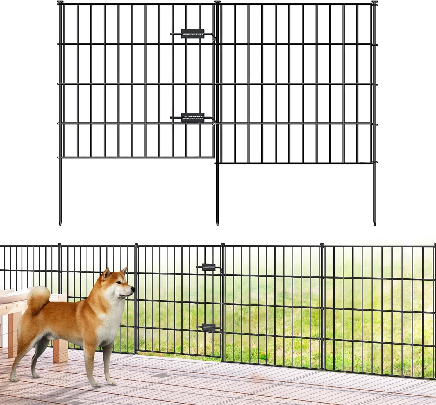 Metal Garden Fence 28in (H) x 23.3ft (L), 1 Gate + 9 Panels Dog Fence Border Fences Animal Barrier, No Dig Garden Fencing for Yard Flower Bed Lawn Patio Outdoor, PIN282810G Black