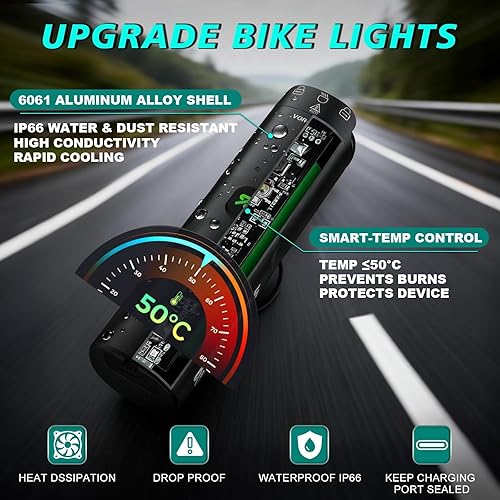 Vista 6 de BUCKLOS Luces de bicicleta súper brillantes para montar en la noche, 1500, 1200, 800, 600, 400 lúmenes, para conducción nocturna, faros delanteros