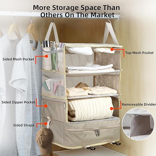 Miniatura 6 de Bukere Cubo de embalaje colgante para viajes, estantes portátiles, bolsa organizadora para maleta de equipaje, artículos esenciales de viaje,