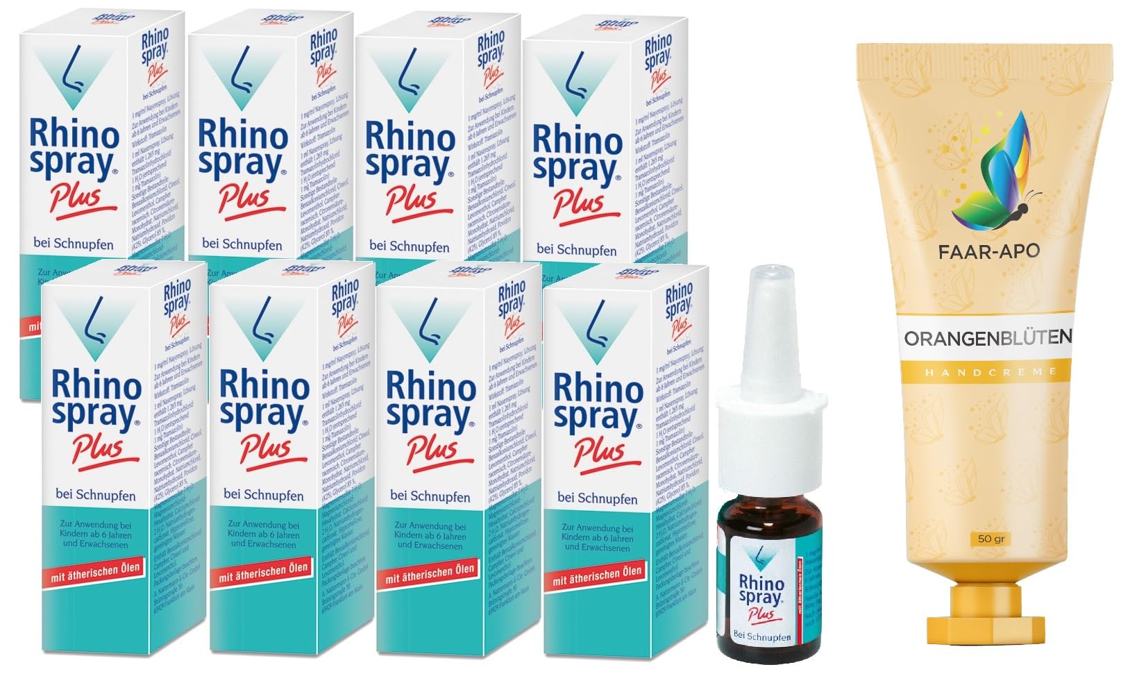 Rhinospray plus Sparset 8 x 10 ml inkl. einer hochwertigen Handcreme Marke Faar Apo