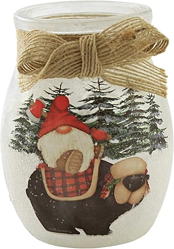 Stony Creek Gnomes Buffalo Plaid Pre-Lit Sm Glass Electric Winter Christmas Snow - Un jarrón 4.0 pulgadas - Gbp1280 Bear - Multicolor